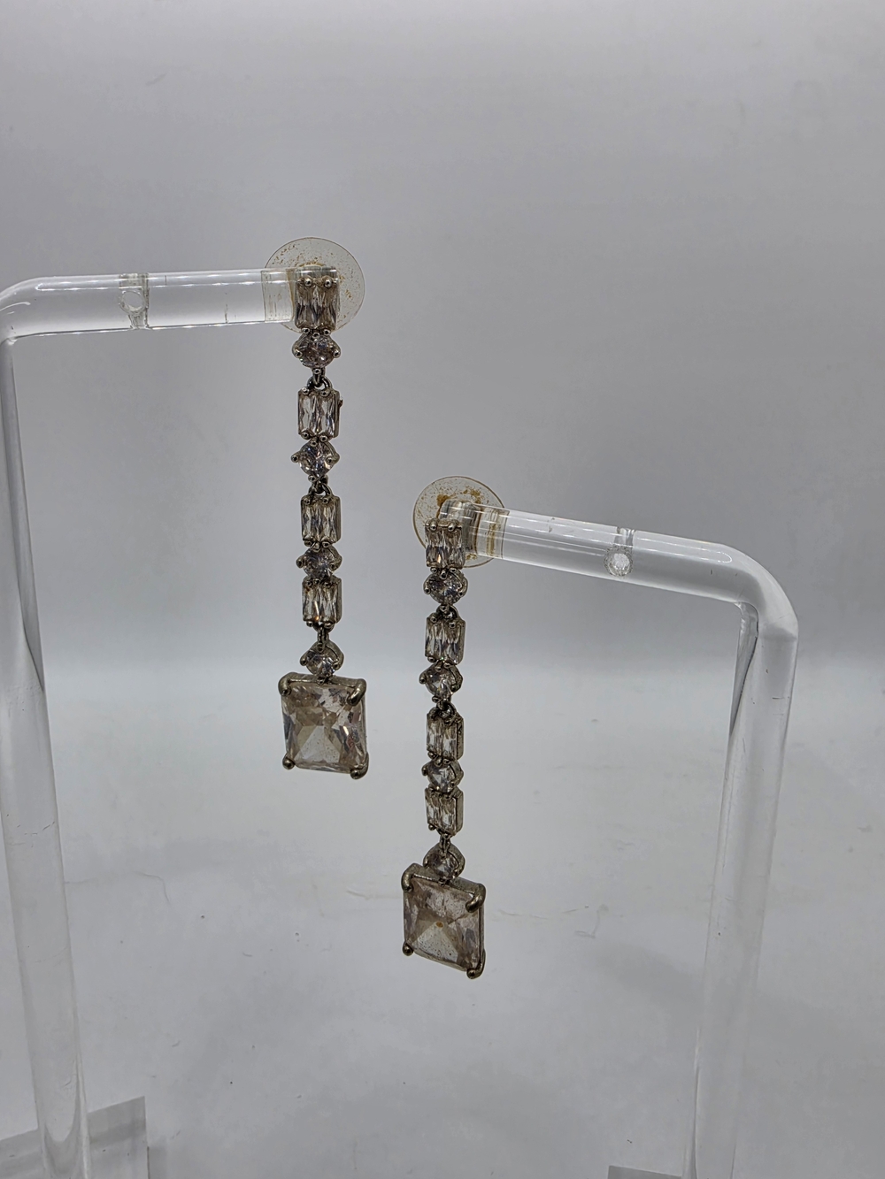 Eliot Danori Silver Linear Brilliant Radiant Swarvoski Crystal Drop Earrings